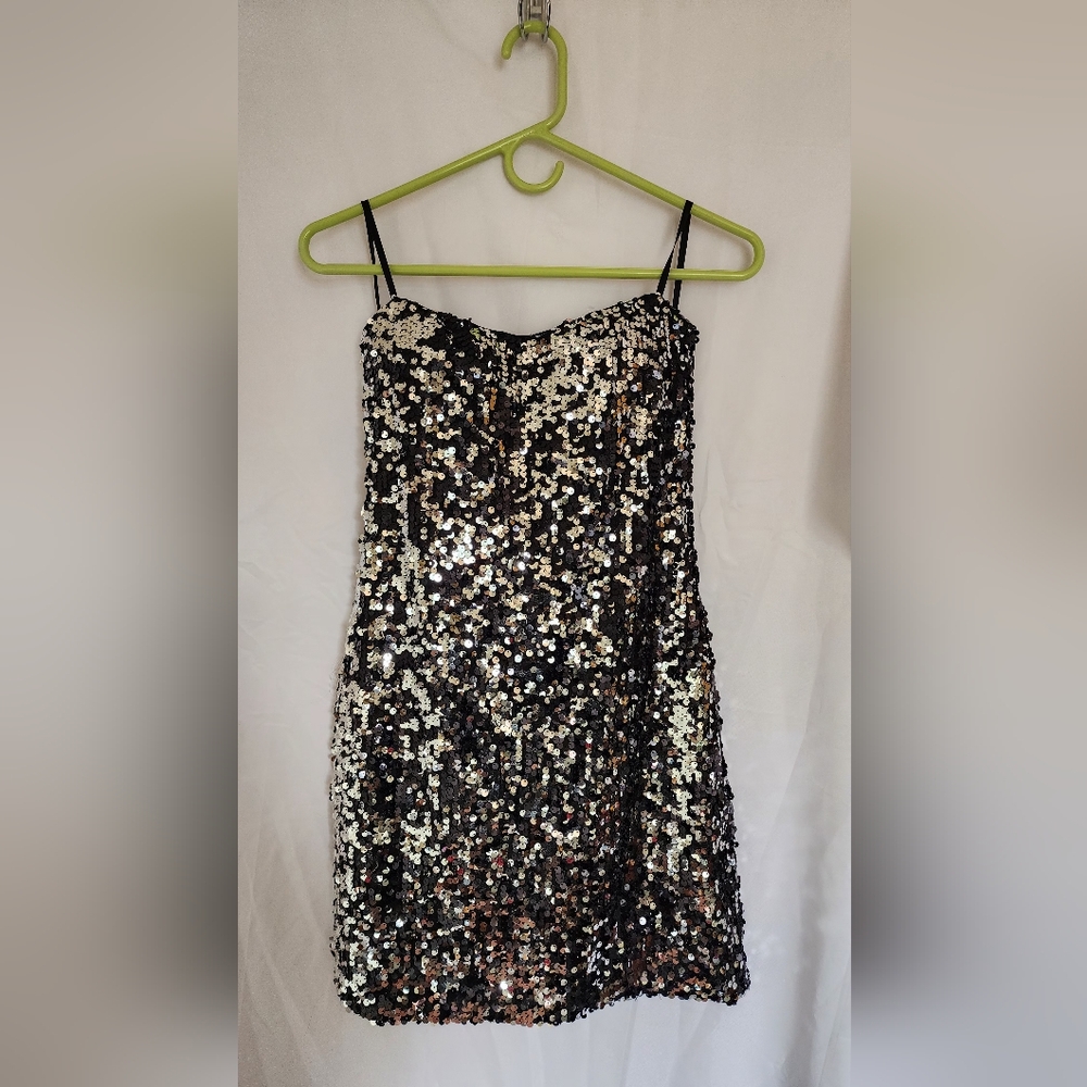 As U Wish Strapless Black and Silver Sequin Dress